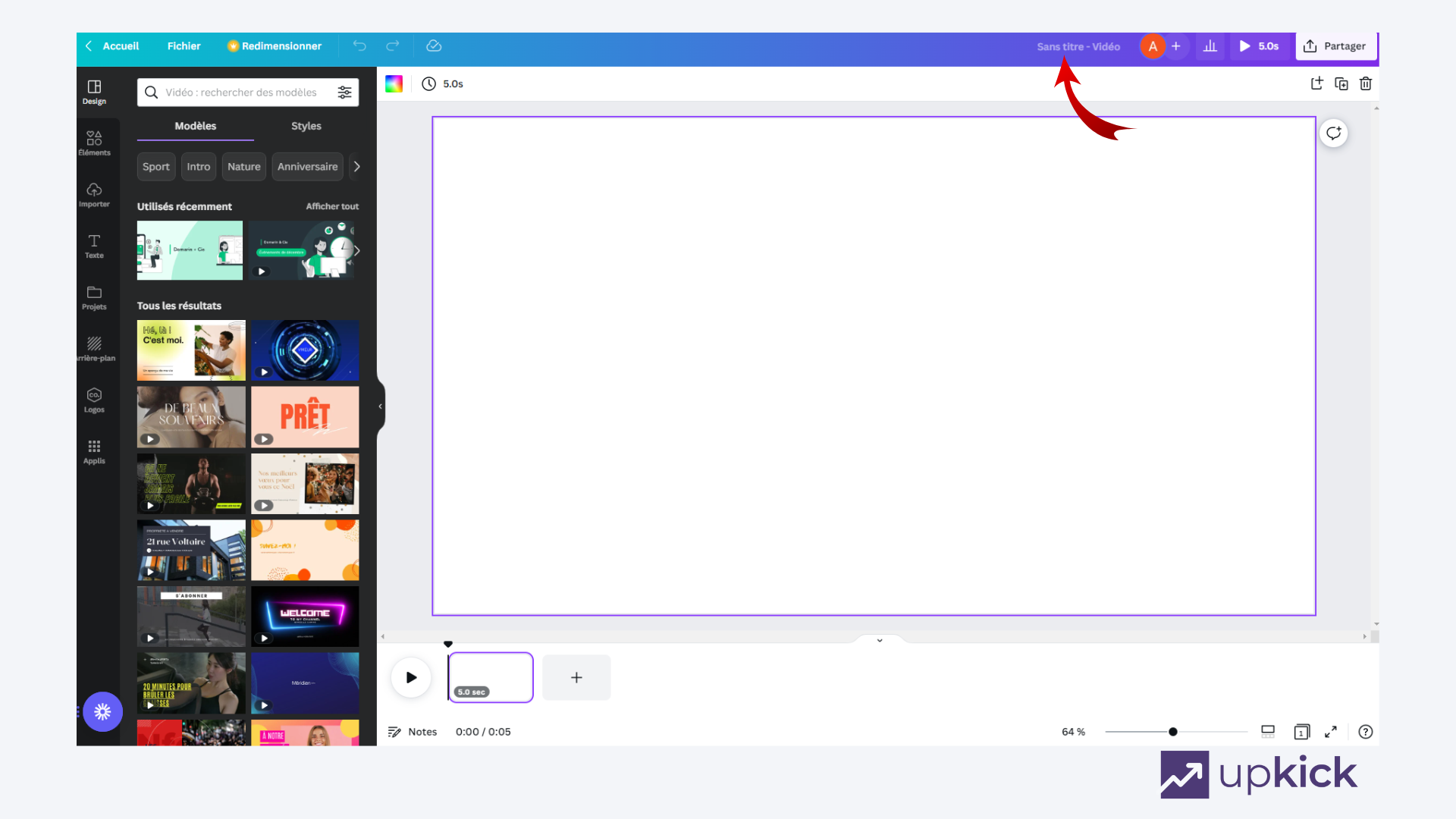 capture d’écran sur comment renommer un design video sur Canva
