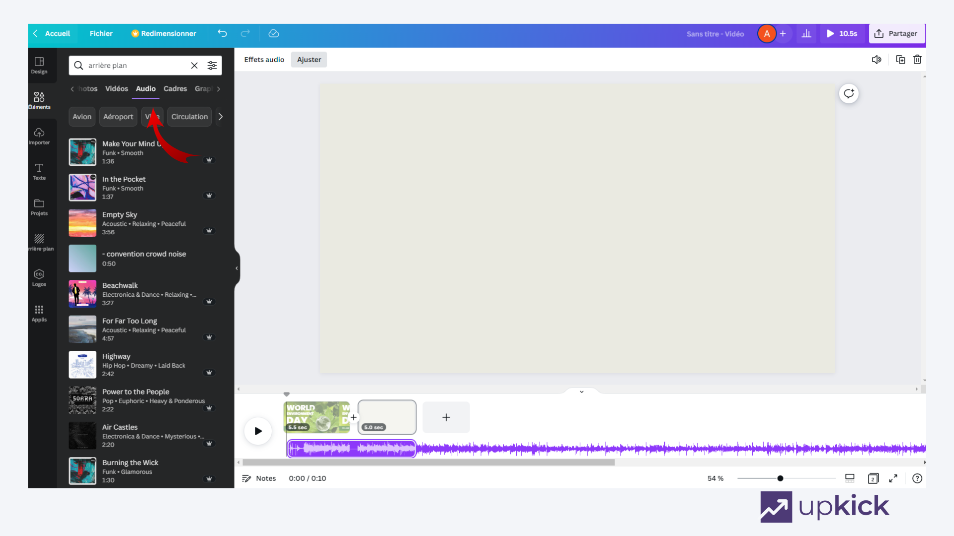 capture d’écran sur comment ajouter un audio à une vidéo sur Canva