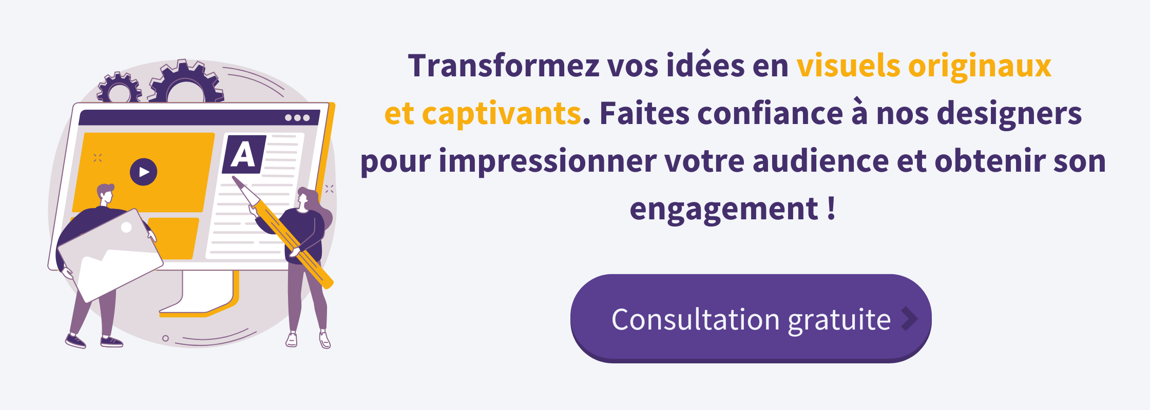 Illustration montrant un CTA au sujet du service de création de contenu visuel par l'agence Upkick